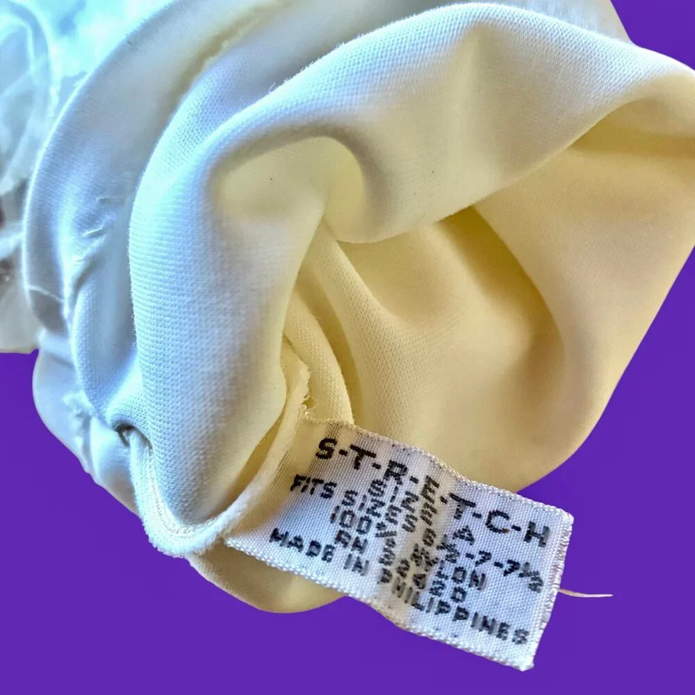 SEARS Vintage Opera Gloves White Nylon Stretch Long Formal Buttons Size A New